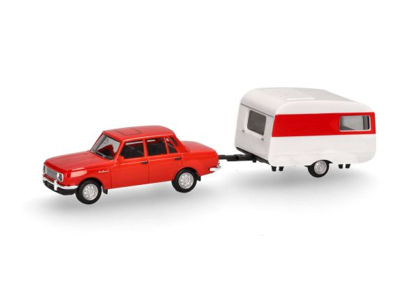 HER028585 - WARTBURG 353 rosso con caravan Qek-Junior - 1