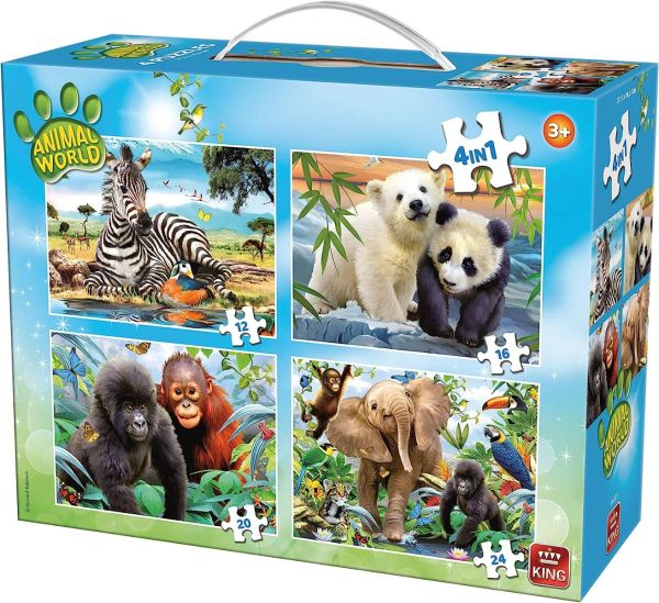 KING05321 - 4 puzzle 12-16-20-24 pezzi Animali del mondo - 1