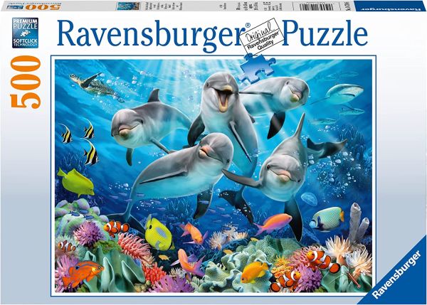 RAV147106 - Puzzle 500 pezzi Delfini nella barriera corallina - 1