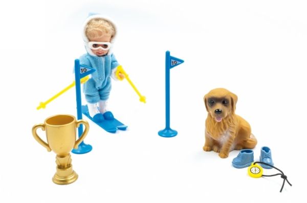 JC15021 - Bambino di 12 cm alla scuola di sci con sci e cane - 1