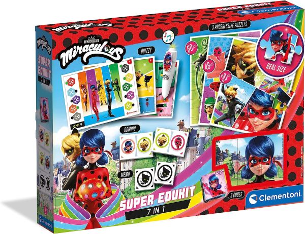 CLE18111 - Super Edukit Miraculos 7 in 1 - 3 puzzle 1 cubo puzzle Memo Domino Quiz foglio con penna elettronica - 1