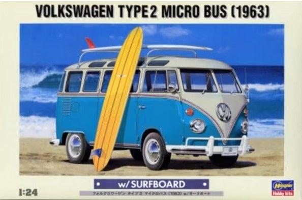 HAW20247 - VOLKSWAGEN Tipo 2 Microbus 1963 con Surf da assemblare e dipingere - 1