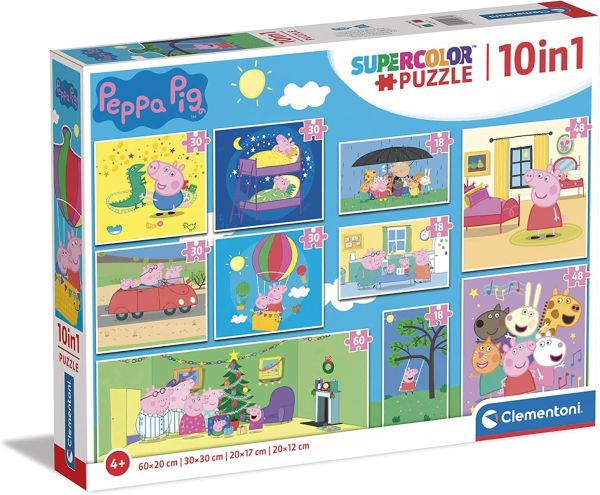 CLE20271 - 10 in 1 puzzle 3x18 pezzi - 4x30 pezzi - 2x48 pezzi e 1x60 pezzi Peppa Pig - 1