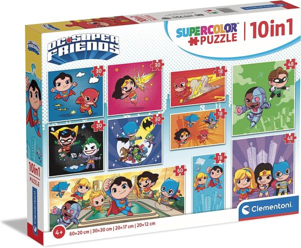 CLE20272 - 10 in 1 puzzle 3x18 4x30 2x48 e 1x60 pezzi Amici di Dc Comics - 1