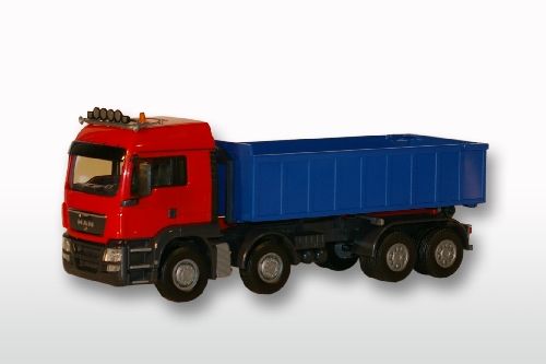 EMEK20795 - MAN TGS 8x4 rosso con carrello rettilineo e rullo compressore blu - 1