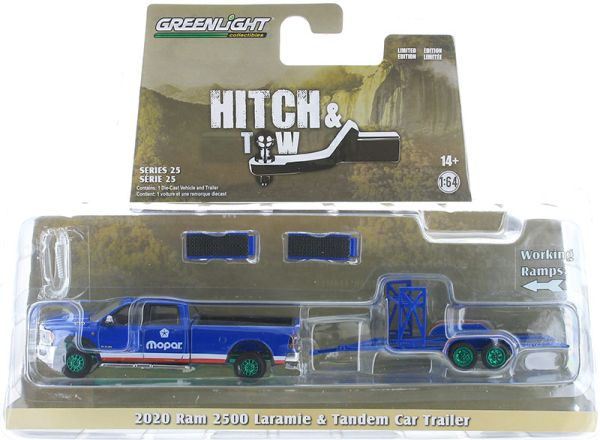 GREEN32250-D_VERT - DODGE RAM 2500 Laramie 2020 con ruote verdi e rimorchio porta auto MOPAR della gamma HITCH & TOW, in blister - 1