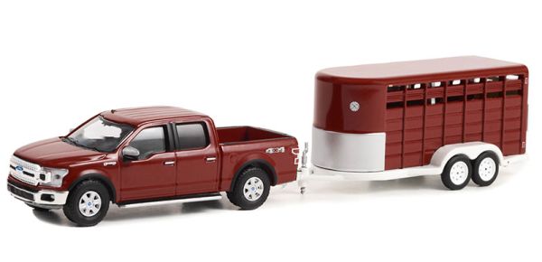 GREEN32270-D - FORD F-150 XLT con rimorchio per bestiame della serie HITCH & TOW in blister - 1