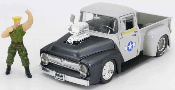 JAD34373 - FORD F100 Pick-up 1956 grigio con figura di Guile - 1