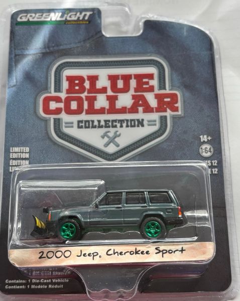 GREEN35260-E_VERT - JEEP Cherokee sport 2000 con spazzaneve e cerchi verdi della serie BLUE COLLAR in blister - 1