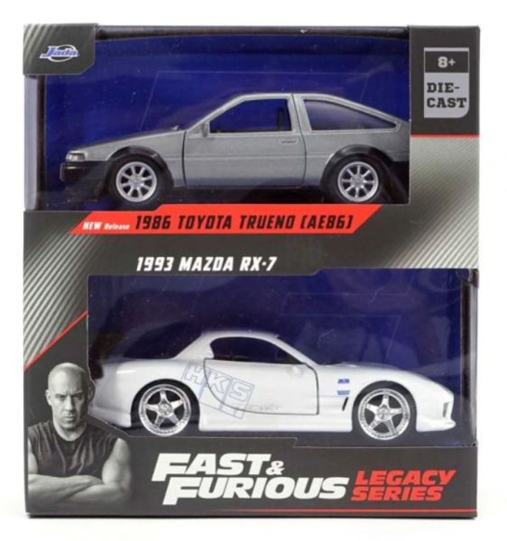 JAD35690 - Confezione doppia - TOYOTA Trueno 1986 grigio con MAZDA RX7 1993 bianco - FAST and FURIOUS - 1