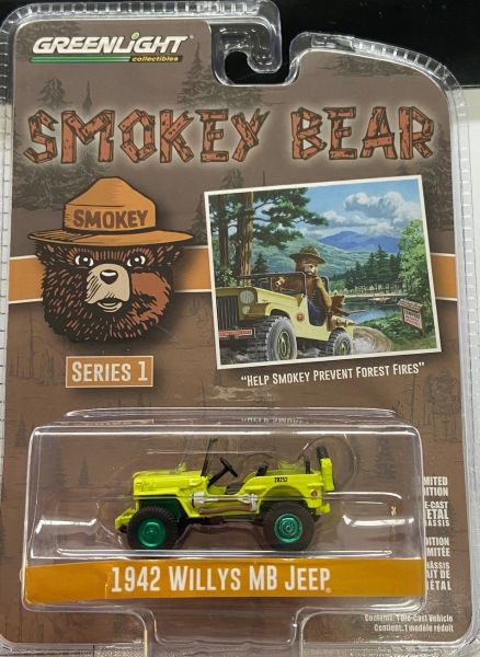 GREEN38020-AVERT - JEEP Willys MB 1942 con cerchioni verdi della serie SMOKEY BEAR in blister - 1