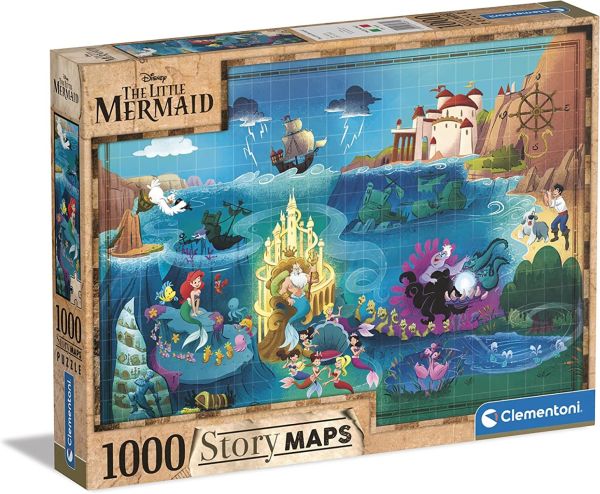 CLE39664 - 1000 pezzi puzzle Disney Maps La Sirenetta - 1