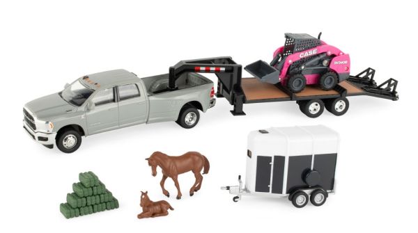 ERT47431 - DODGE Ram 3500 con letto a collo d'oca Furgone mini loader CASE SV340B rosa e accessori - 1