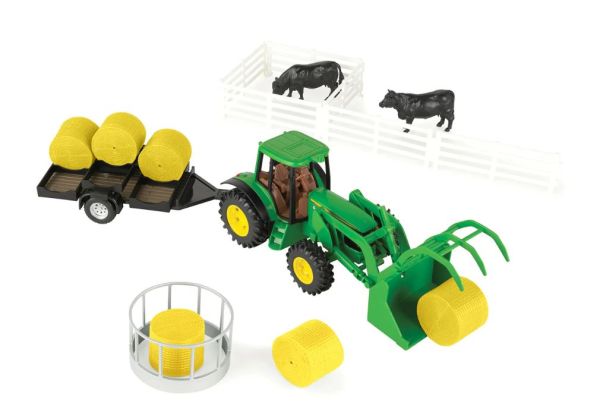 ERT47519 - JOHN DEERE con caricatore a pianale e balle di fieno - 1