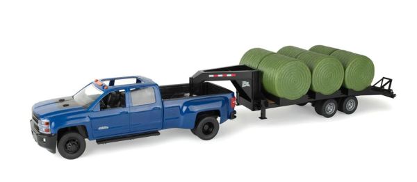 ERT47603 - CHEVROLET Pick-up blu con rimorchio e 6 balle rotonde - 1