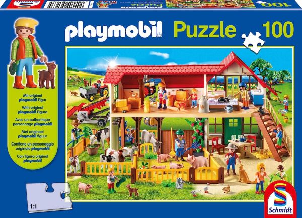 SCM56163 - Puzzle da 100 pezzi PLAYMOBIL Fattoria con figura - 1