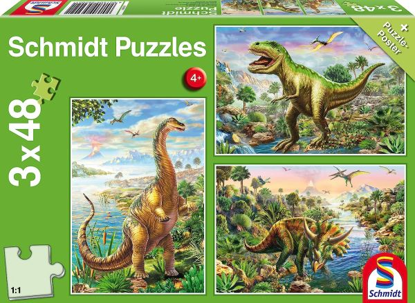 SCM56202 - 3 puzzle da 48 pezzi Avventura con i dinosauri con poster - 1