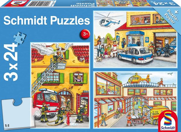 SCM56215 - 3 Puzzle da 24 pezzi Pompiere e Poliziotto con poster - 1