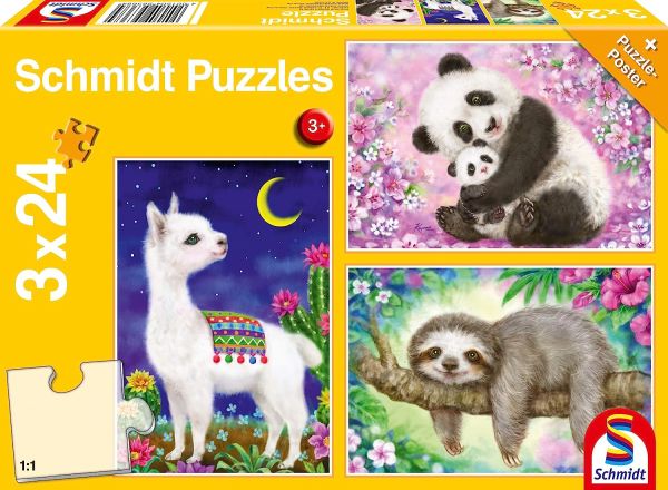 SCM56368 - 3 puzzle da 24 pezzi Panda Lama e Bradipo - 1