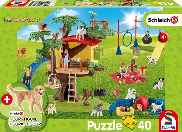 SCM56403 - 40 pezzi Puzzle SCHLEICH Happy Dogs con figura - 1