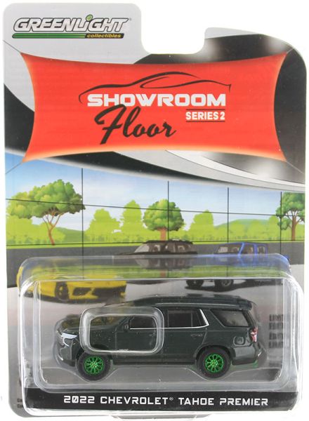 GREEN68020-D_VERT - CHEVROLET Tahoe premier 2022 grigio con cerchioni verdi della serie SHOWROOM FLOOR in blister - 1