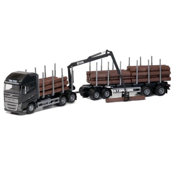 EMEK70303 - VOLVO FH16 6x4 nero con Dolly e rimorchio 2 assi per il trasporto del legno - 1