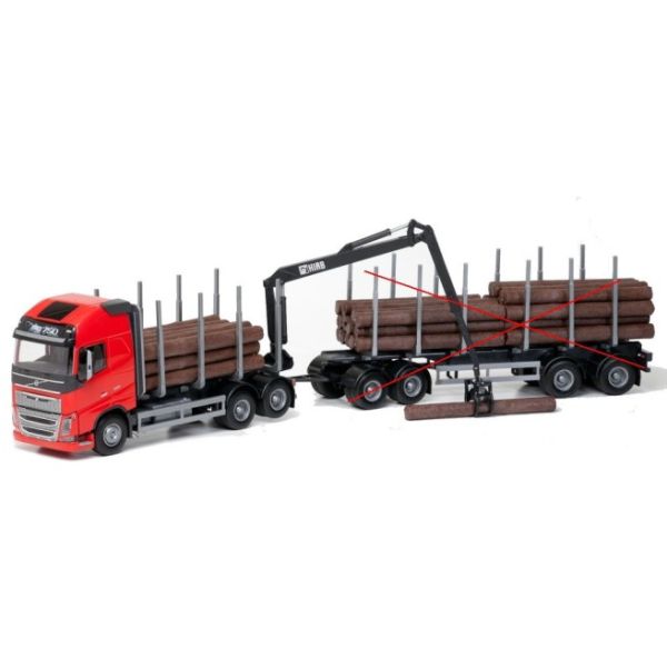 EMEK70305 - VOLVO FH16 6x4 rosso con Dolly e rimorchio 2 assi di trasporto del legno - 1