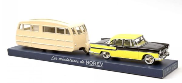 NOREVCL5711 - SIMCA Vedette Chambord 1958 giallo paglierino e nero e caravan Hénon - 1