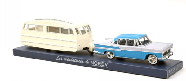 NOREVCL5712 - 1958 SIMCA Vedette Chambord blu leman e grigio con caravan Hénon - 1