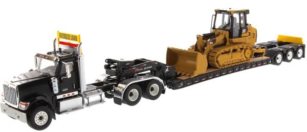 DCM85599 - Rimorchio portamacchina INTERNATIONAL HX520 6x4 nero e XL120 con toro CATERPILLAR 963K incluso - 1