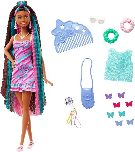 MATHCM91 - Barbie Totally Hair- Capelli fantasia con accessori e farfalle - 1