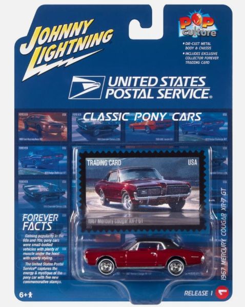 JLPC011-A - MERCURY Cougar XR-7 GT 1967 bordeaux - UNITED STATES POSTAL SERVICE - dalla serie POP CULTURE 2023 in blister - 1