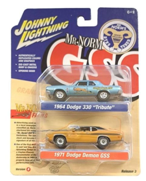 JLPK019B-2 - DODGE 330 Tribute 1964 blu e DODGE Demon GSS 1971 marrone della serie B del TWIN PACK in blister - 1