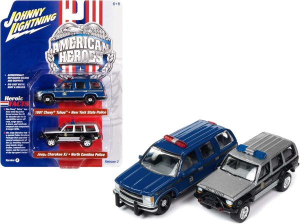 JLPK019B-3 - CHEVROLET Tahoe 1997 della Polizia di New York e JEEP Cherokee XJ della Polizia Provinciale della Carolina del Nord dalla serie B del TWIN PACK in confezione blisterata - 1