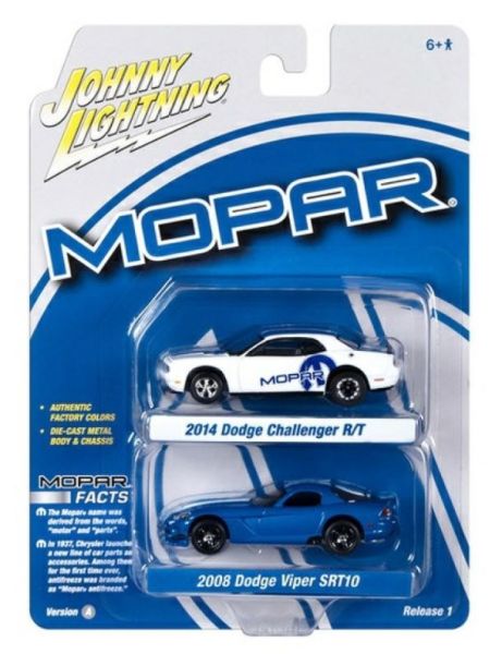 JLPK020A-1 - DODGE Challenger R/T 2014 bianco e DODGE Viper SRT10 2008 blu della serie MOPAR in blister - 1