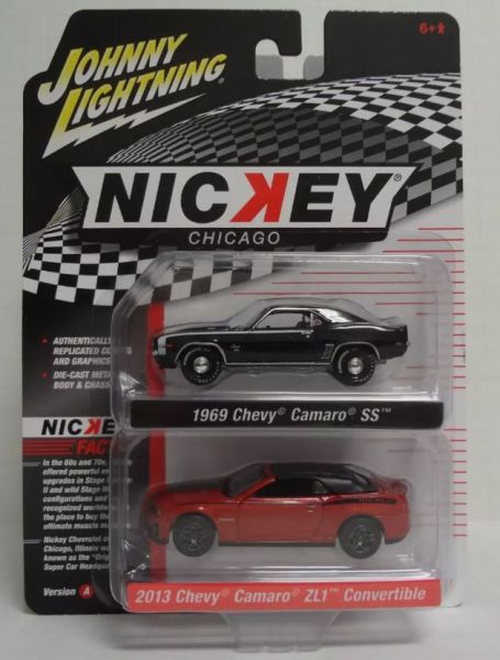 JLPK020A-3 - CHEVROLET Camaro SS 1969 nero e CHEVROLET Camaro ZL1 cabriolet 2013 rosso della serie NICKEY in blister - 1