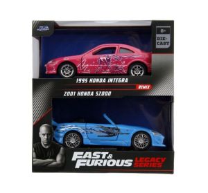 JAD35395 - Confezione di 2 auto HONDA Integra 1995 rosa e HONDA S2000 2001blu FAST and FURIOUS