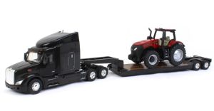 ERT47369 - PETERBILT 579 6x4 con pianale ribassato a 2 assi e CASE IH 380 Magnum