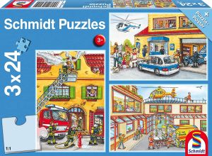 SCM56215 - 3 Puzzle da 24 pezzi Pompiere e Poliziotto con poster