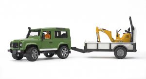 BRU2593 - LAND ROVER DEFENDER con rimorchio e miniescavatore JCB Scala: 1/16