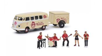 SCH26691 - Autobus VOLKSWAGEN T1 con rimorchio a 1 asse THE RED MONKEYS e 5 personaggi