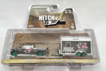 GREEN32270-C_VERT - DODGE RAM 2500 VP-RACING FUELS-MAKIN con ruote verdi e rimorchio HITCH & TOW in blister