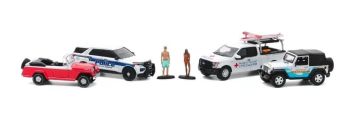 GREEN58053 - Set di 4 veicoli - JEEP Wrangler 2012 FORD Police Interceptor Utillity 2020 FORD F-150 2016 e JEEP Jeepster cabrio 1967 - FLORIDA SUMMER BASH