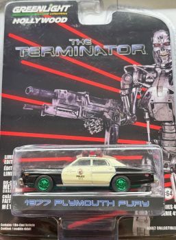 GREEN62020-AVERT - PLYMOUTH Fury 1977 Police con ruote verdi dal film TERMINATOR blisterato