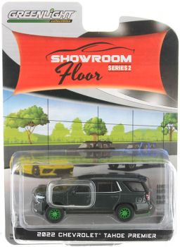 GREEN68020-D_VERT - CHEVROLET Tahoe premier 2022 grigio con cerchioni verdi della serie SHOWROOM FLOOR in blister