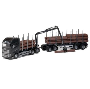 EMEK70303 - VOLVO FH16 6x4 nero con Dolly e rimorchio 2 assi per il trasporto del legno