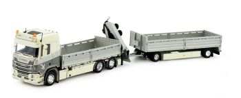 TEK83196 - SCANIA Autocarro rettilineo R650-V8 6x2 di nuova generazione con gru e rimorchio 1+1 Assi VOGEL KRAN Transport