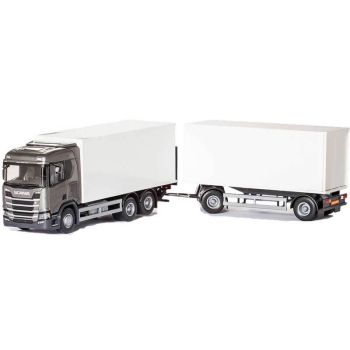 EMEK89643 - SCANIA CR 6x4 grigio con rimorchio 1 + 1 asse e sponda posteriore