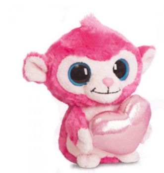 AUR73771 - Peluche scimmia rosa con cuore 13 cm