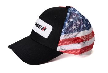 CIHFM - Cappello CASE IH nero con retro a rete bandiera americana